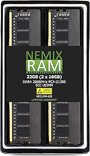32GB (2X16GB) DDR4-2666 PC4-21300 ECC UDIMM Compatible with Synology D4EC-2666-16G Upgrade Module by NEMIX RAM
