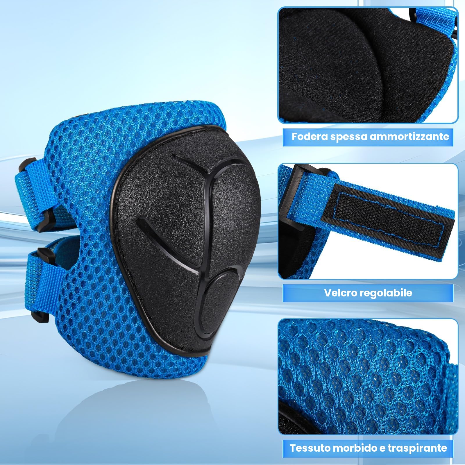 Bambini Ginocchiere, Regolabile Ginocchiere Set, 6 in 1Protezioni Skateboard Bambini, Protezioni Pattini Ginocchiere Gomitiere, Gomitiere Protezioni Set per Pattinaggio in Bicicletta