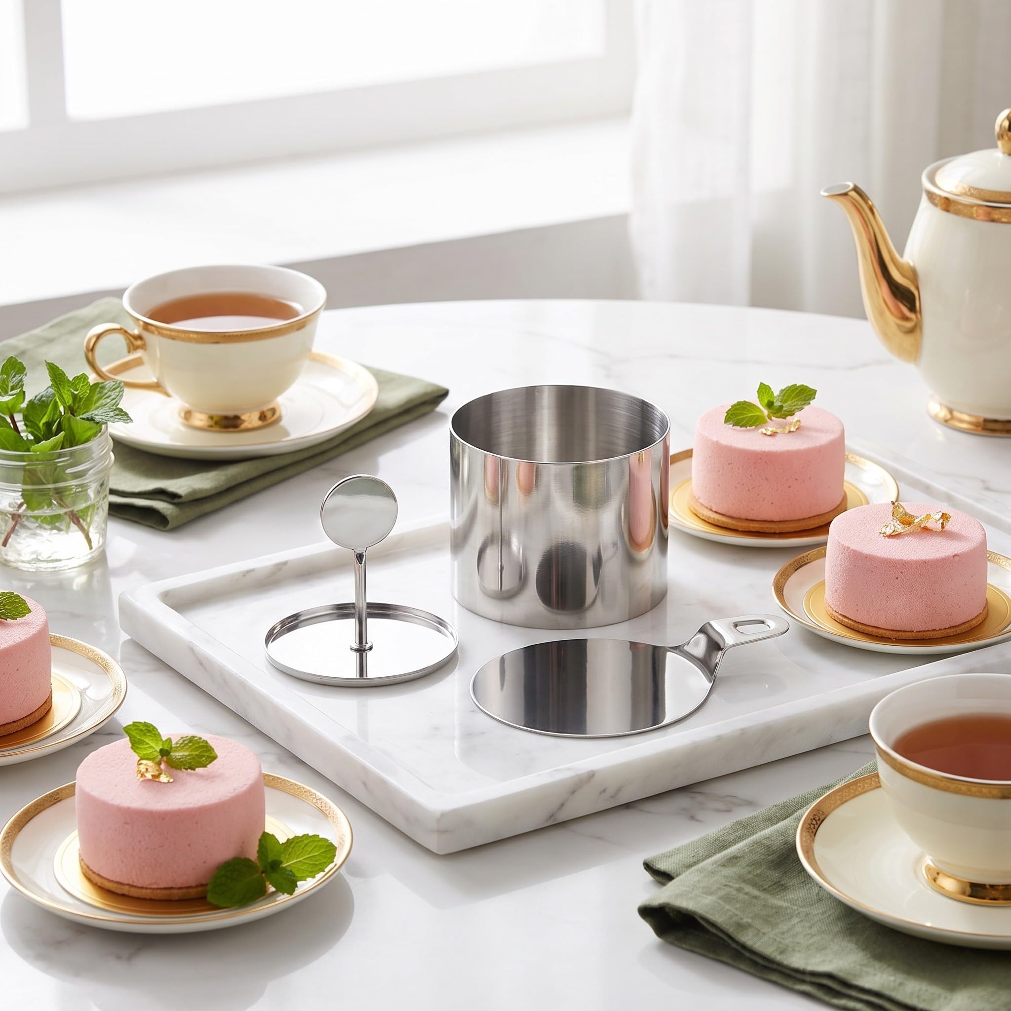 Operitacx 1 Set Mousse-Kuchenringe: Runder Kuchenausstecher aus Edelstahl (7,6 cm Durchmesser) zum Backen – Dessert- und Gebäckformen, Backzubehör, inklusive 1 Stopfer, 1 Heber und 8 Ringen