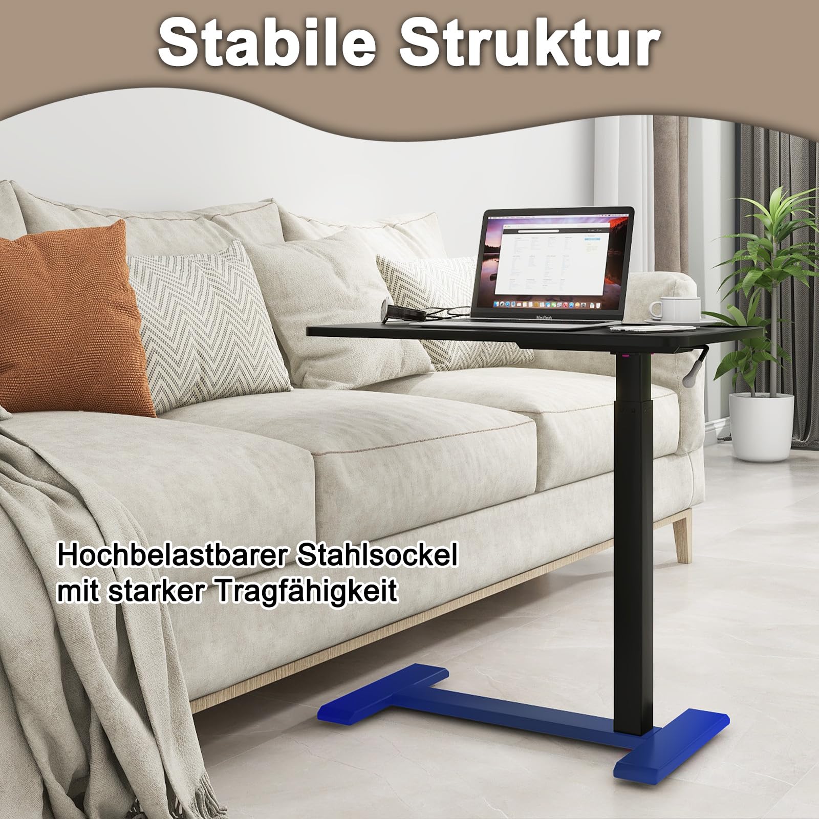 PUNCIA Stehpult 66-100cm höhenverstellbar mit Rollen Überbett-Tisch Schwarz | Laptoptisch Laptopständer mit ergonomisch Steh-Sitztisch Präsentationswagen Schreibtisch für Bett Sofa Büro Office Schule