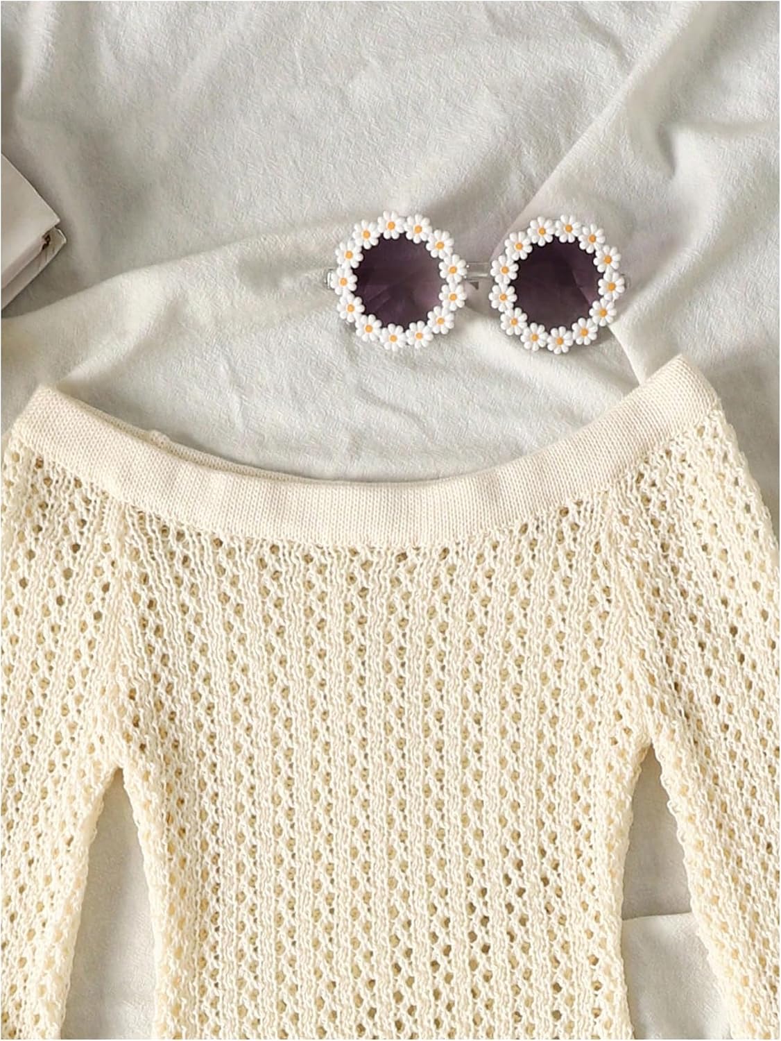 GORGLITTER Girl's Swim Cover Up Dress Crochet Off Shoulder Long Sleeve Swimsuit Coverup Beach Summer Vacation Outfit
