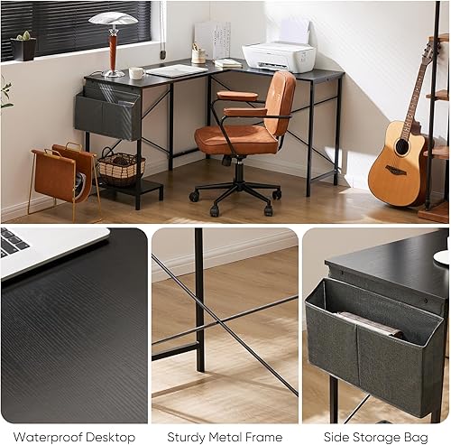 Miniatura 7 de Sweetcrispy L Shaped Desk - Computer Desk Corner Desks Gaming Desk PC Table with CPU Stand Side Bag for Home Office Dorm Sturdy Writing Workstation,