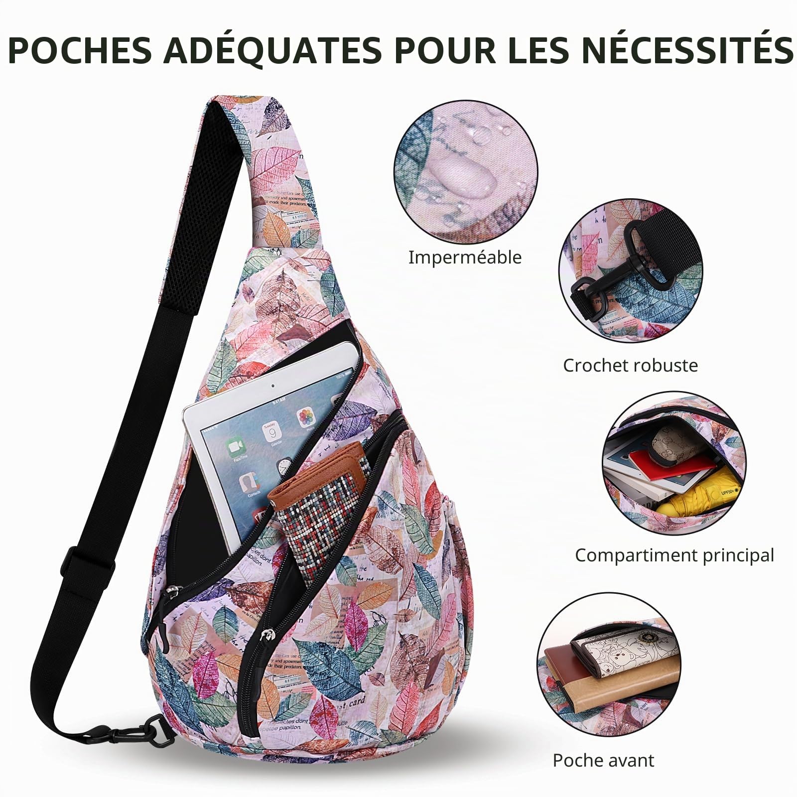 HUA ANGEL Sac de Poitrine Femme Homme Ultra Leger Sac à Dos Crossbody ave Bandoulière Convertible & Plusieurs Poches pour Sport Week-end Voyage Travail Randonnée Pickleball Piscine Plage
