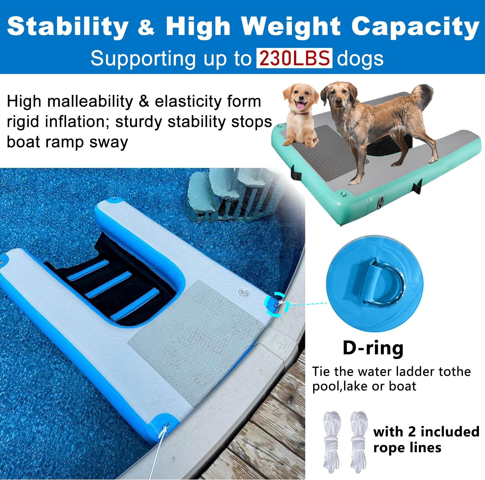 ERRULAN rampa de Agua para Perros Rampa De Agua Inflable Grande para Perros, Escalera para Perros De 150x100 Cm, Resistente Y Antideslizante, Ideal para Piscinas, Lagos Y Playas(Yellow)