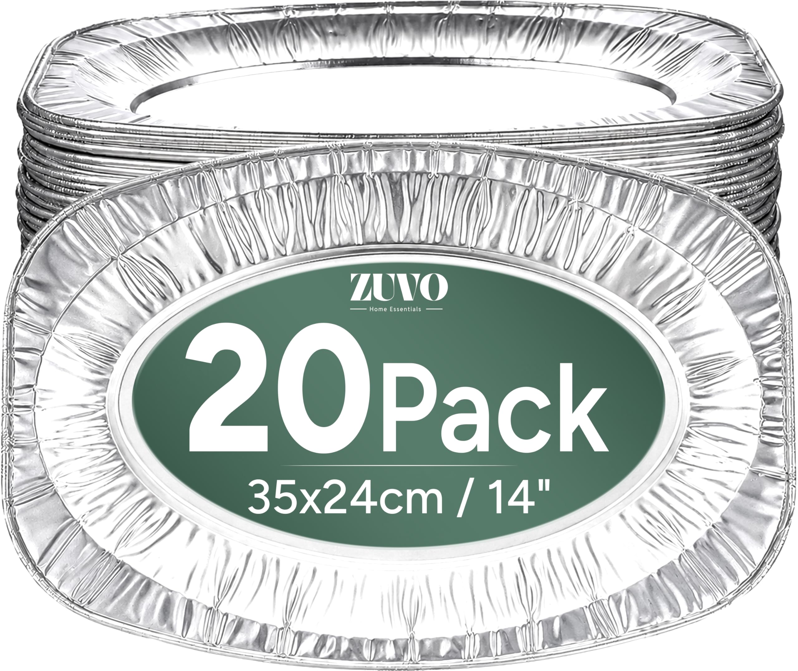 Zuvo Serving Platters for Party Food - Pack of 20 - Large Aluminium Foil Trays - 35x23cm / 14" - Oven & Freezer Safe Buffet Serving Platters for Parties, Silver