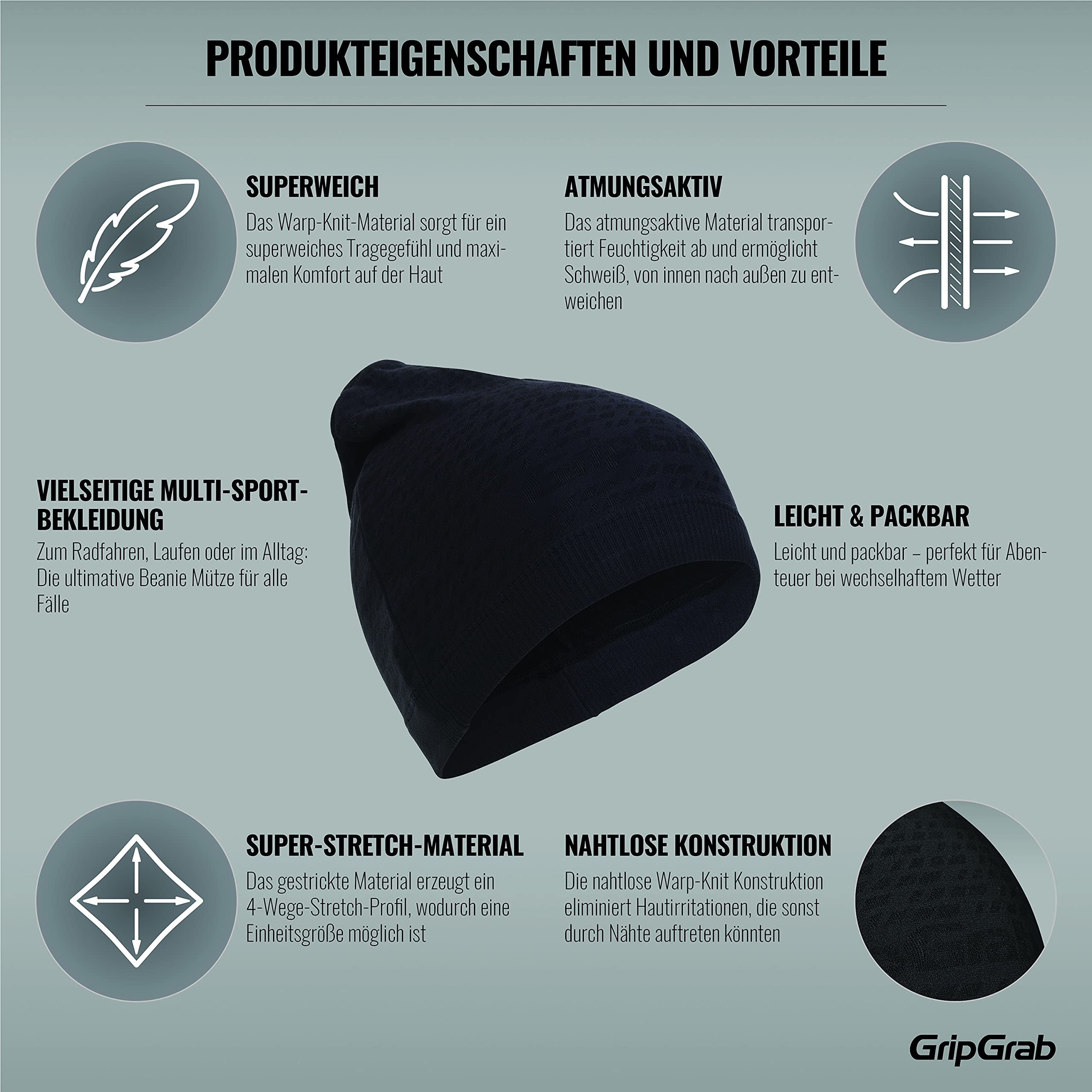 GripGrab Unisex Freedom Seamless Warp Knitted Winter Fahrrad Beanie Mütze, Schwarz, Einheitsgröße EU
