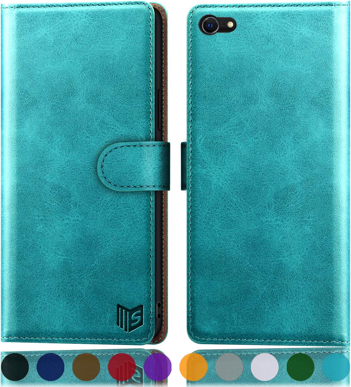 SUANPOT for iPhone 6 / 6S 4.7 inch (Non 6Plus/6SPlus 5.5") with RFID Blocking Leather Wallet case Credit Card Holder, Flip Folio Book Phone case Shockproof Cover for Women Men for Apple 6s Blue Green