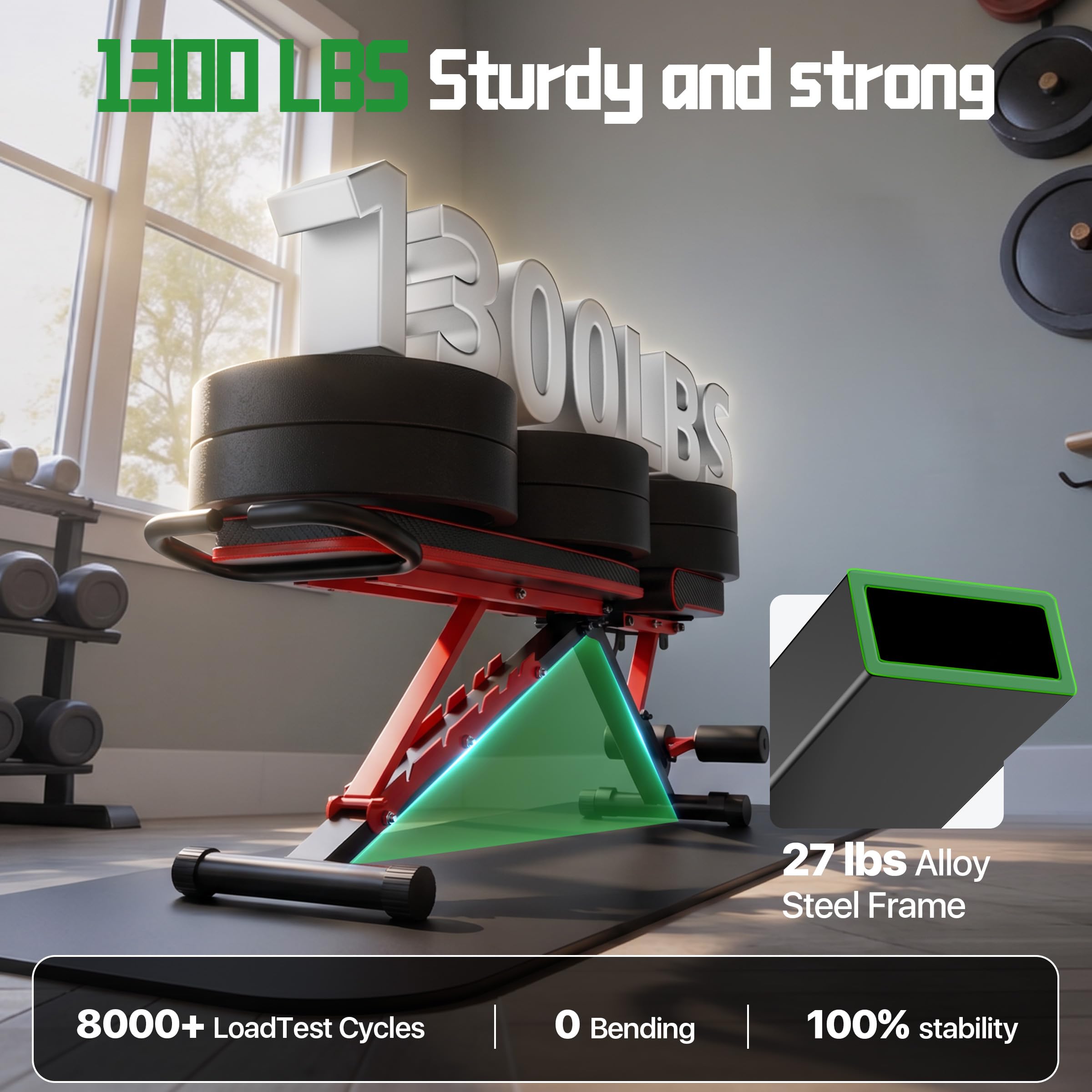 Workout Bench for Home Gym - Folable Adjustable Bench, 98% Pre-Assembled | 1300 LBS, 7-Level Adjustable Back, Compact, Extra-Long Backrest Gym bench for Strength Training Fitness Equipment