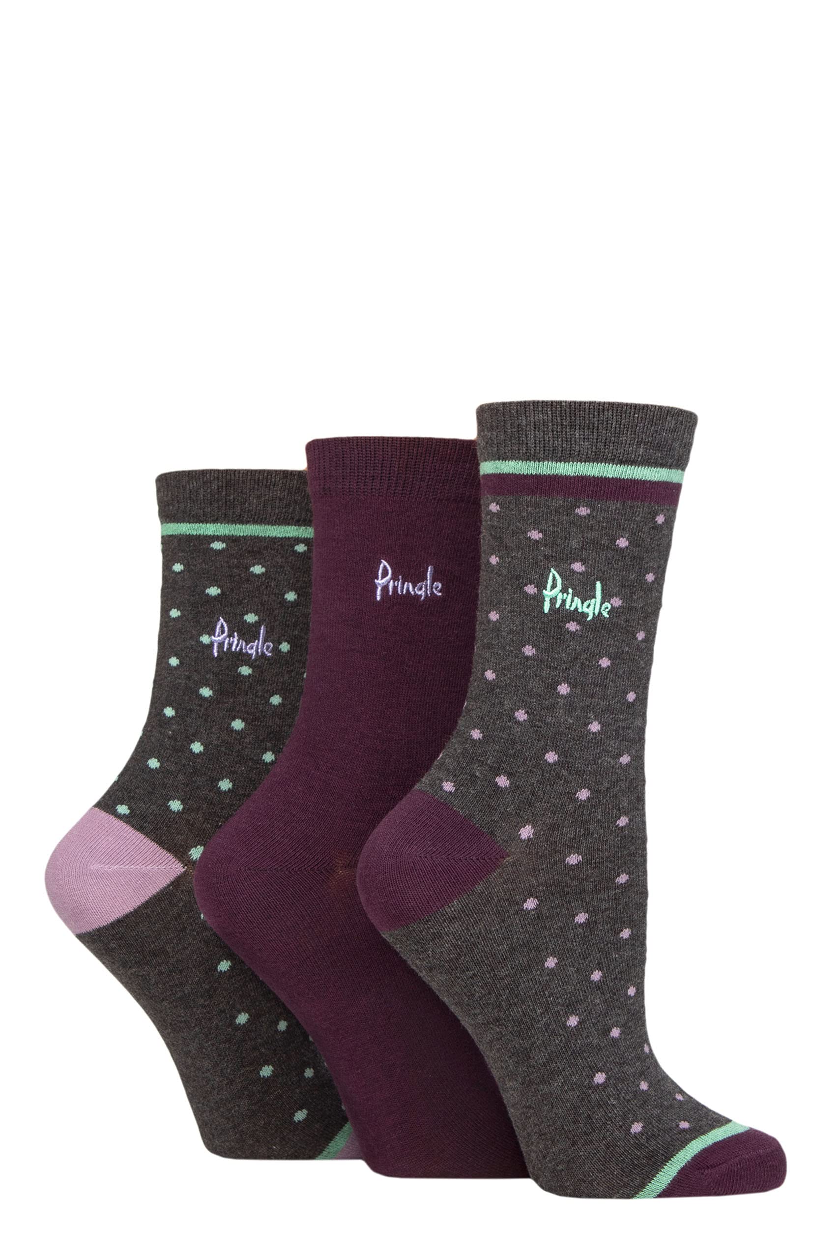 Pringle Of Scotland Women's Small Polka Dot Charcoal Pringle Patterned Cotton And Recycled Polyester Socks Pack Of 3 4-8