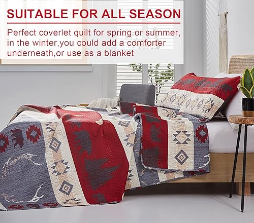 Miniatura 4 de Ycosy Lodge Bear - Juego de edredón de oso tamaño matrimonialqueen, colcha rústica, colcha reversible, juego de ropa de cama ligera con estampado de