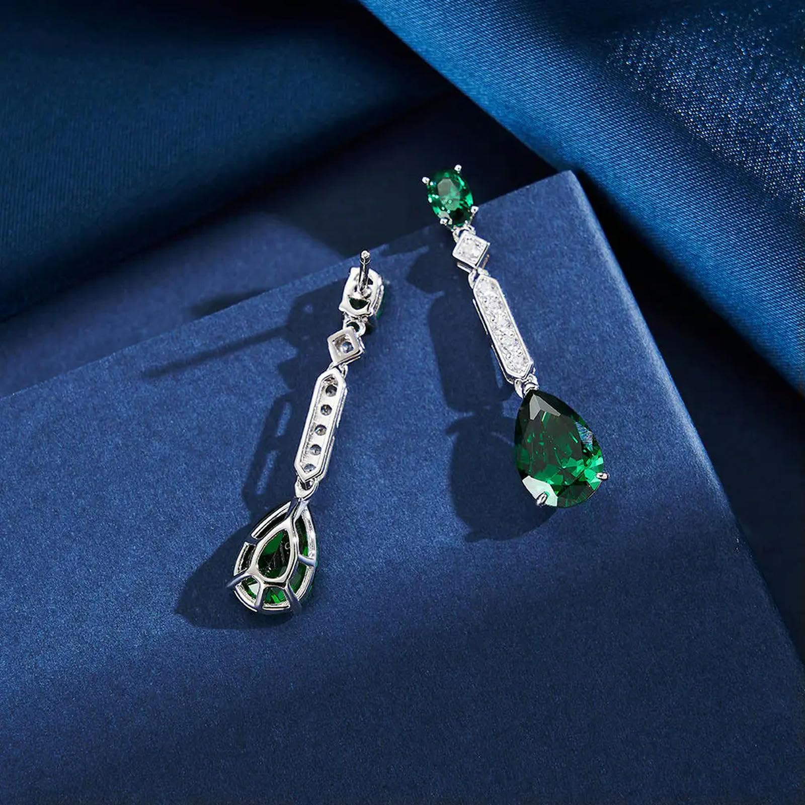 Ohrhänger Aus 925er Sterlingsilber Mit Künstlichem Smaragd Und 5a Klarem Zirkonia Für Damen