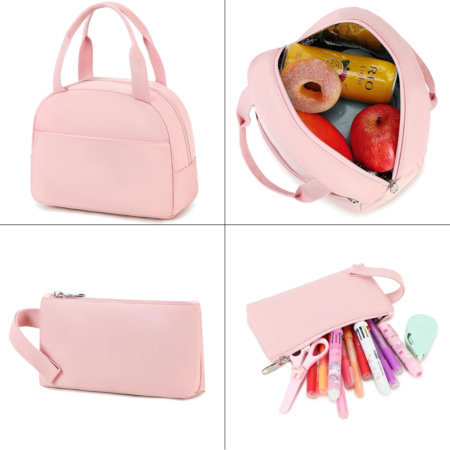 School Backpacks for Girls Backpack with Lunch Box Teen Girl Bookbag School Bag Kawaii Backpack Set for Girls Teens (Pink)