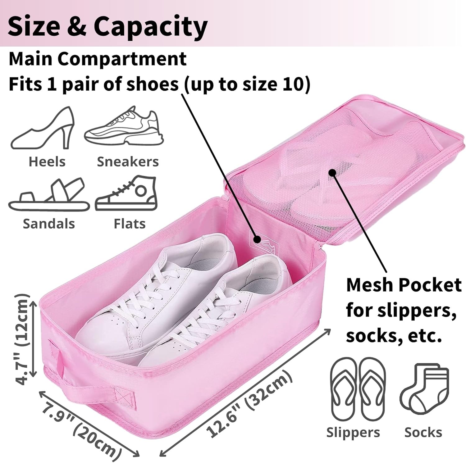 tianzong Travel Shoe Bag with Handle Holds 2 Pairs of Shoes, Shoe Packing Cubes for Travel (Pink, 2 Pack) - Image 3