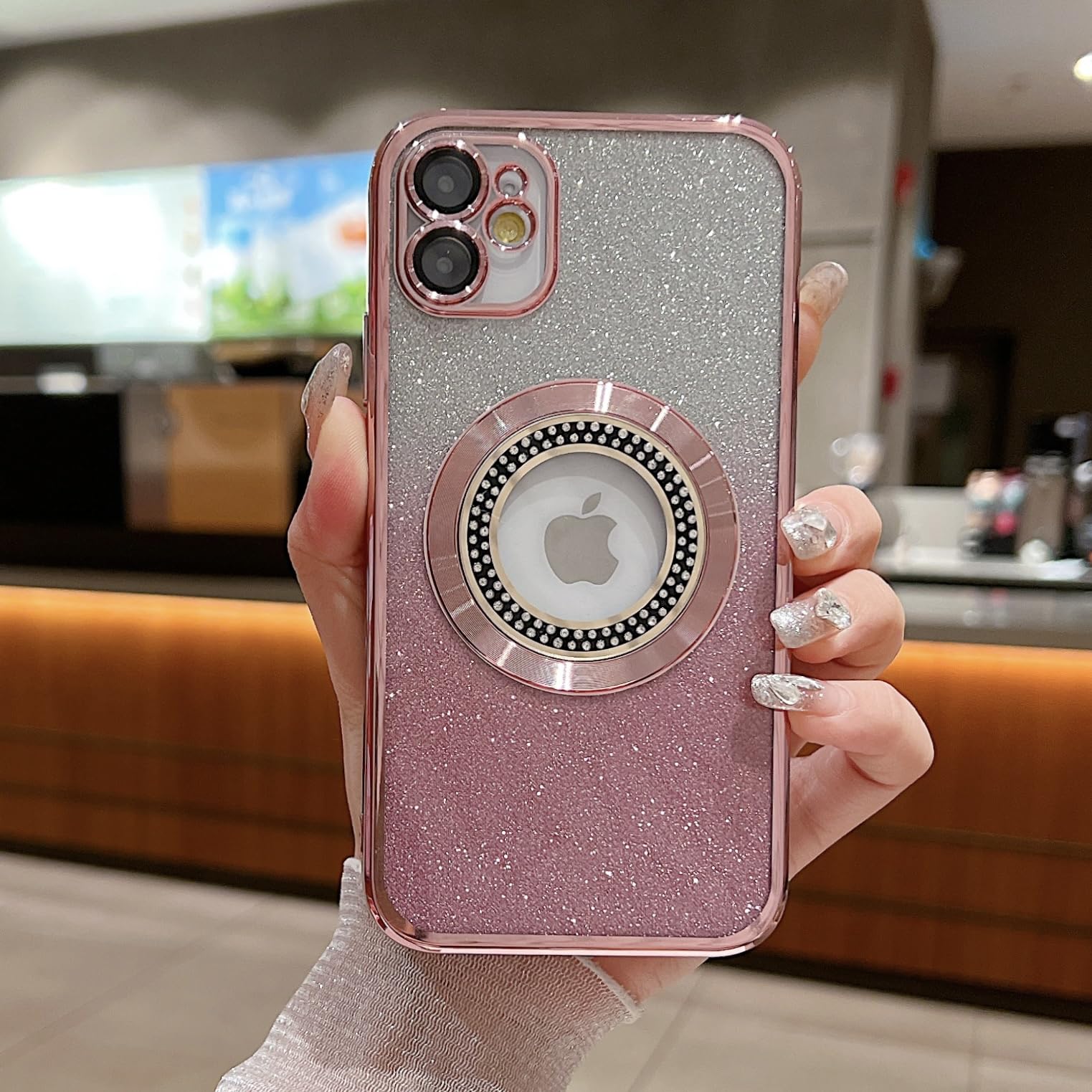 Custodia Per IPhone 12 Glitter Magnetici Con Magsafe - Quadrata Rosa Con Protezione Fotocamera, Antishock Per Donna