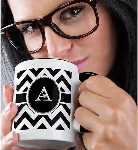 Vista 13 de 3dRose Chevron - Taza de cerámica con monograma inicial A, 1 unidad (paquete de 1), negro/blanco/rojo