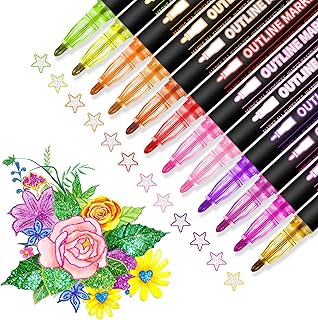Metallic Markers Glitter Paint Pens - 24 Colors Shimmer Outline Acrylic Marker Teen Girl Gifts Christmas Stuffs - Art Supplies Crafts for Easter Gel Pens for Coloring Drawing Writing on Scrapbooking