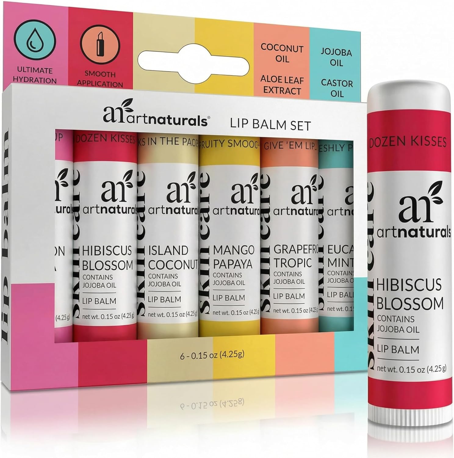 ArtNaturals Beeswax Lip Balm Gift Set – 6 Pack Assorted Flavors with Coconut Oil, Aloe & Jojoba Oil – Hydrating, Nourishing, Natural Lip Care
