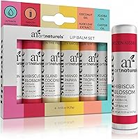 ArtNaturals Beeswax Lip Balm 6-Pack Gift Set - Assorted Natural Flavors with Coconut, Aloe & Jojoba Oil for Hydrating Lip Care