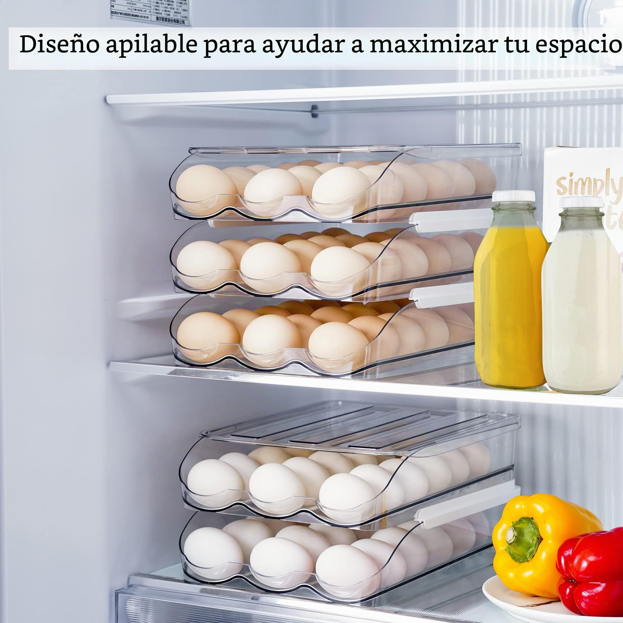 Huevera de gran capacidad para el frigorífico Bandeja organizadora de huevos apilable para el frigorífico Plástico transparente (3 capas)