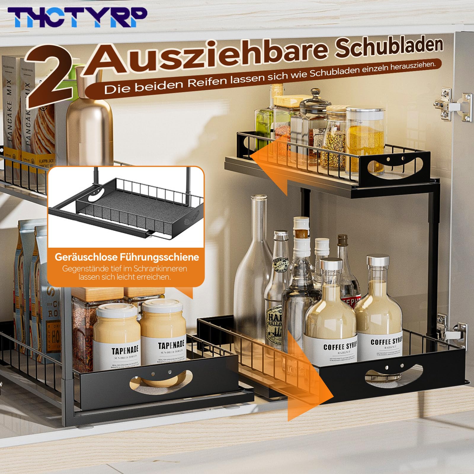 Ausziehbares Metall-Regal, 2 Ebenen, Unter Waschbecken & Spüle, Organizer für Küchen- und Badezimmerschränke（Schwarz）