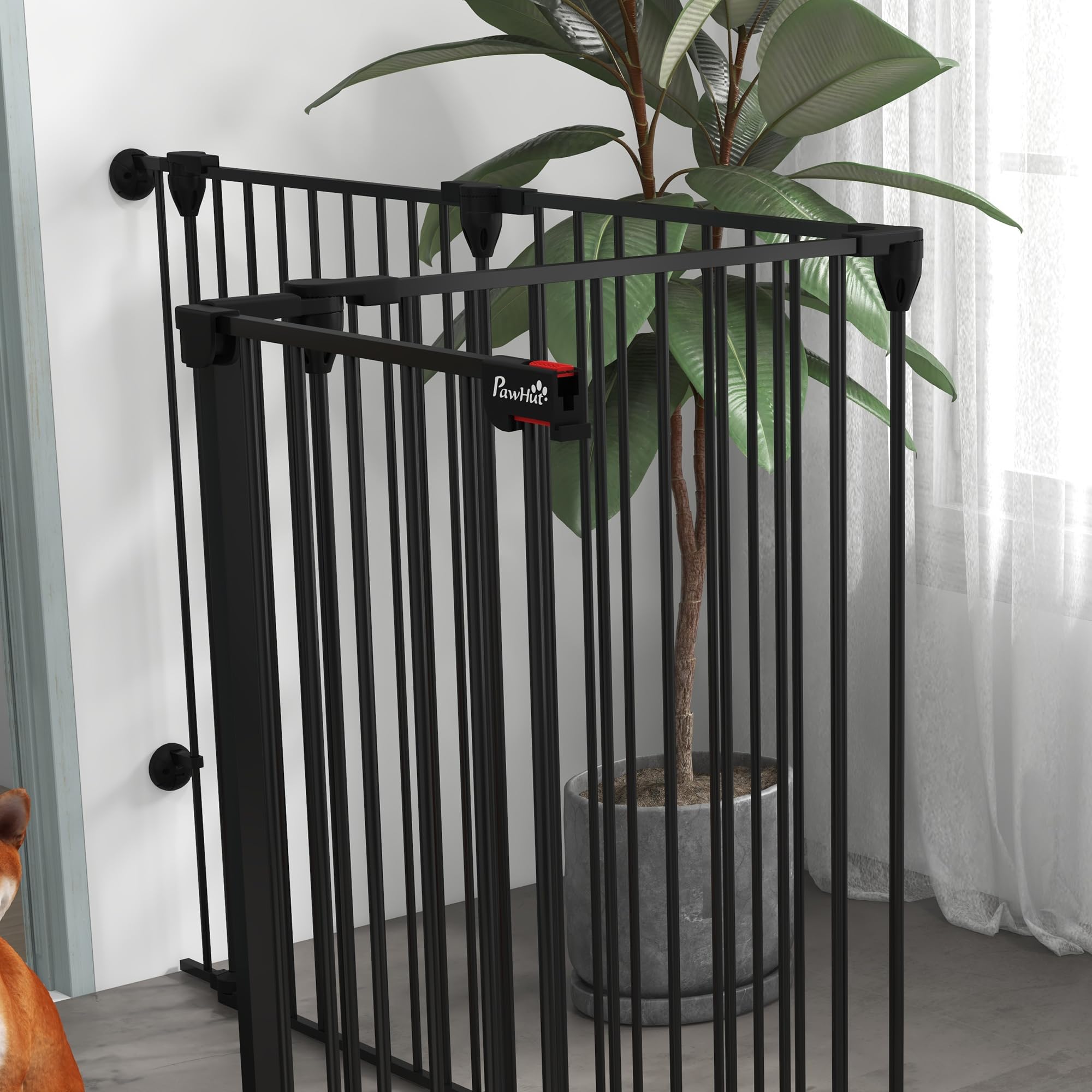 PawHut Faltbares Hundetor für mittlere und große Hunde mit doppeltem Verschluss mit 6 Stahl- und Kunststoffpaneelen, Sicherheitsgitter für den Innenbereich, 123x102x100 cm, Schwarz
