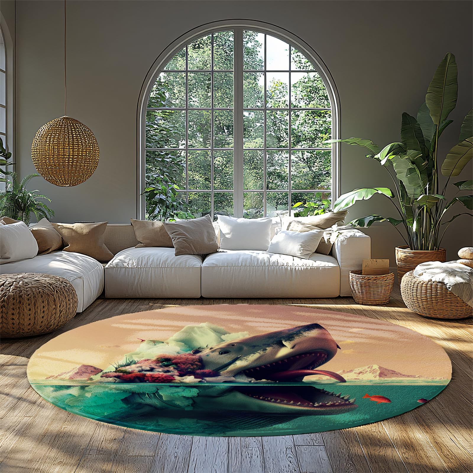 Moquette fantasy ocean island ronde de 240cm pour un salon moderne
