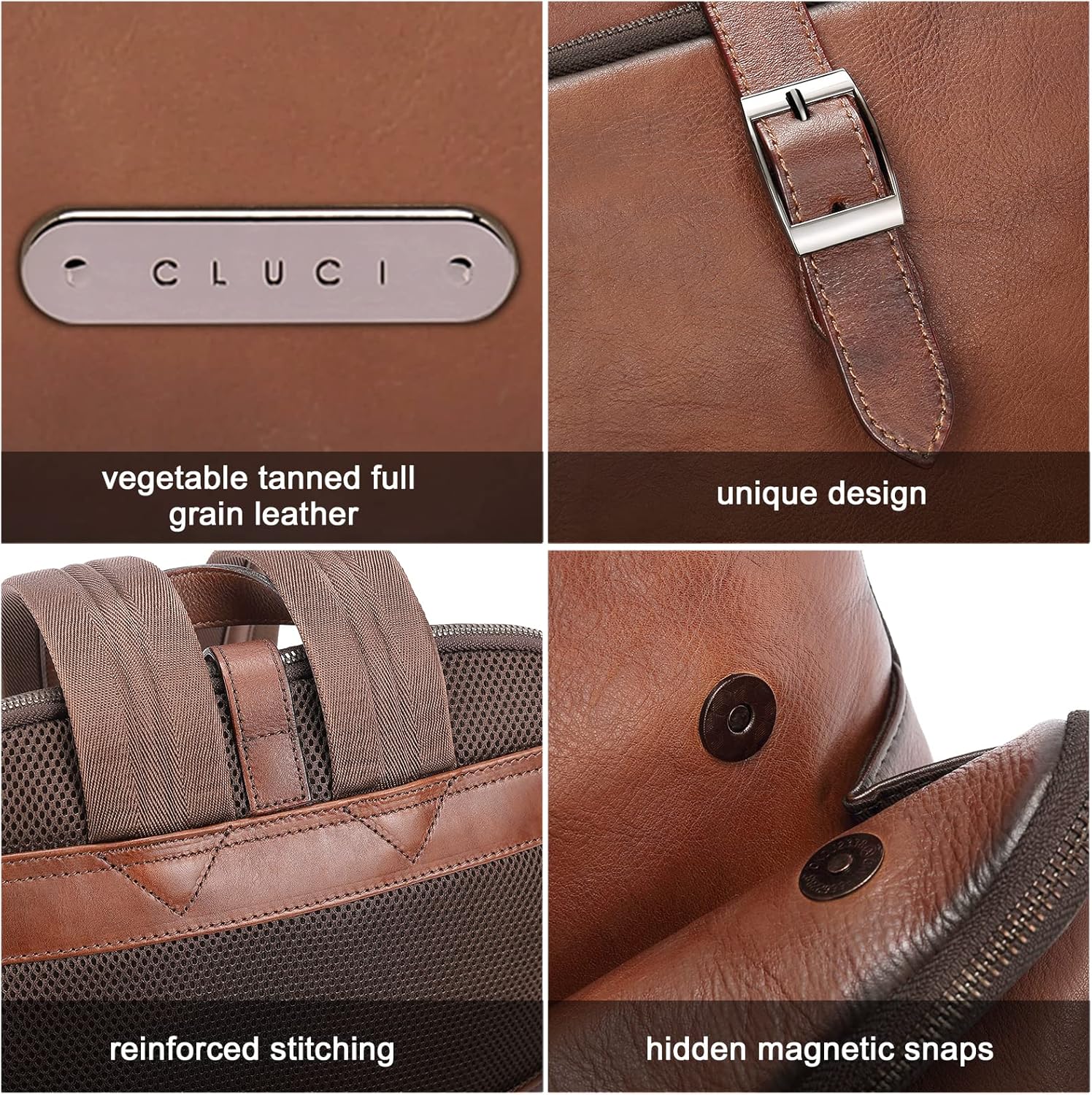 CLUCI Leather Backpack for Women 15.6 Inch Laptop Backpack Vegetable Tanned Full Grain Backpack Purse for Women Work Daypack