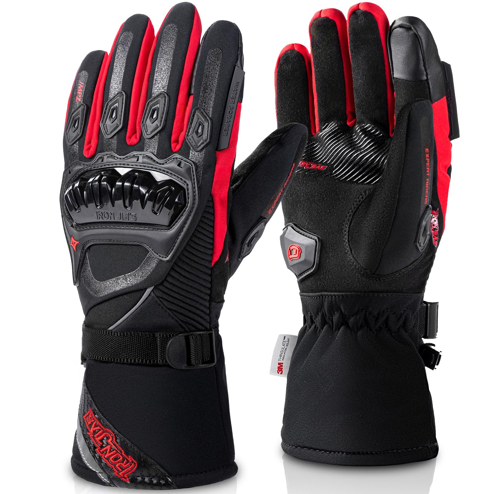 IRON JIA'S Guanti Moto Invernali Uomo, Guanti Impermeabili Antivento, Leggeri e Caldi Con Touchscreen per Motociclismo, Escursionismo e Altri Sport All'aperto, Per Uomini e Donne