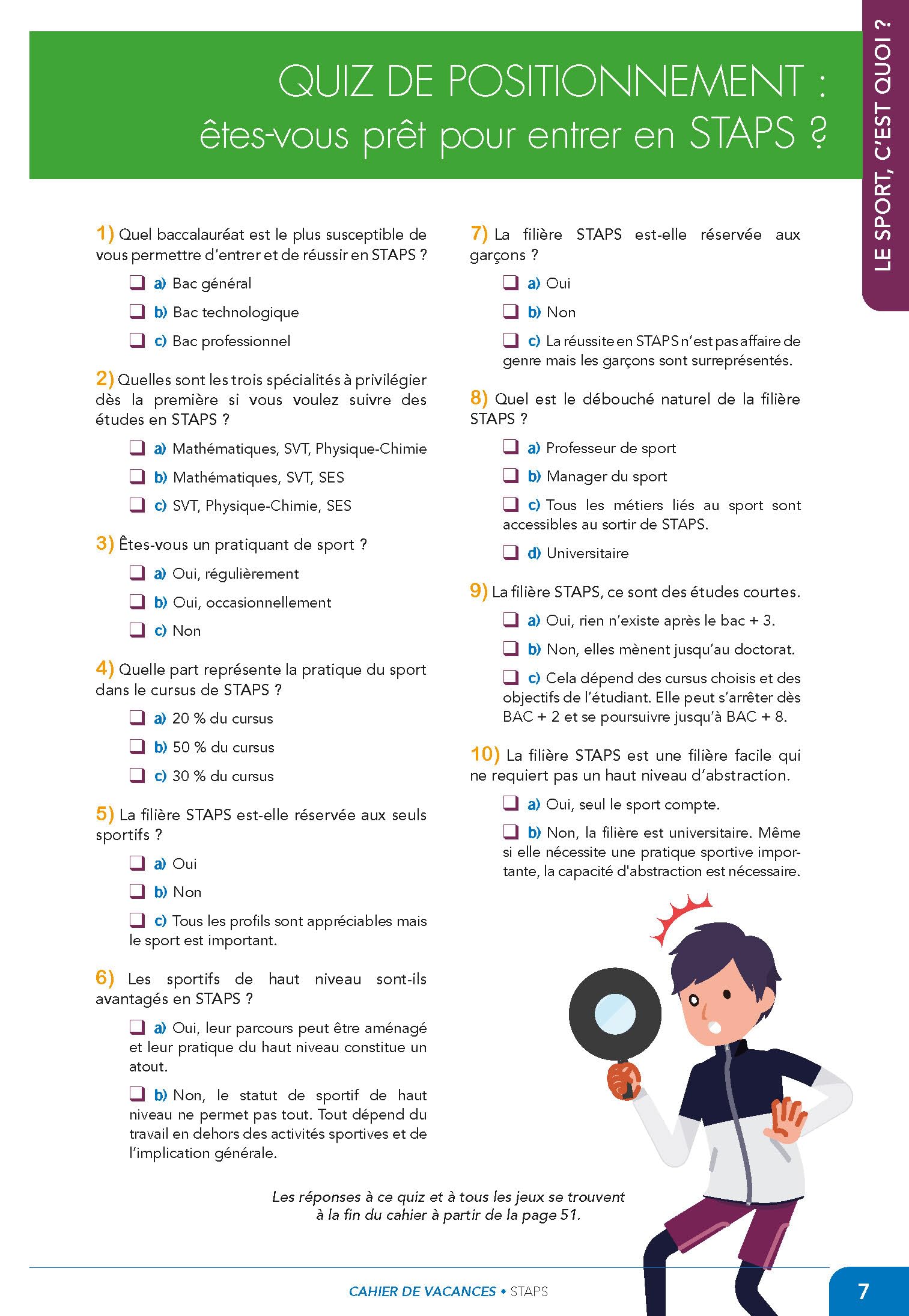 Le cahier de vacances pour réussir en STAPS: Testez-vous !