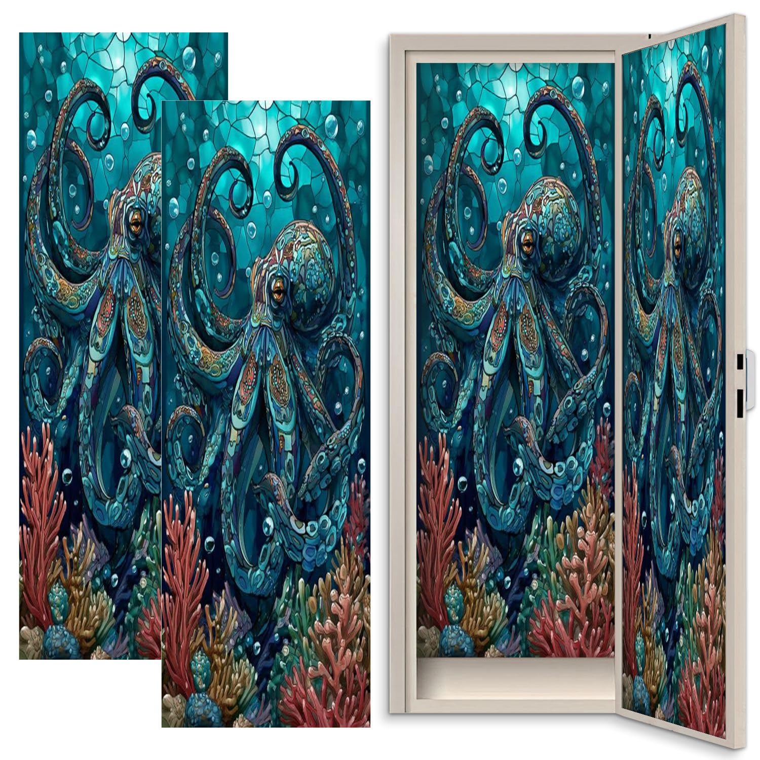 Magnetyczna tapeta szkolna, 30 x 91 cm, podwodna turkusowa ośmiornica pośród raf koralowych, artystyczna dekoracyjna magnetyczna tapeta do szafki, akcesoria dla dziewcząt, chłopców, 2 szt