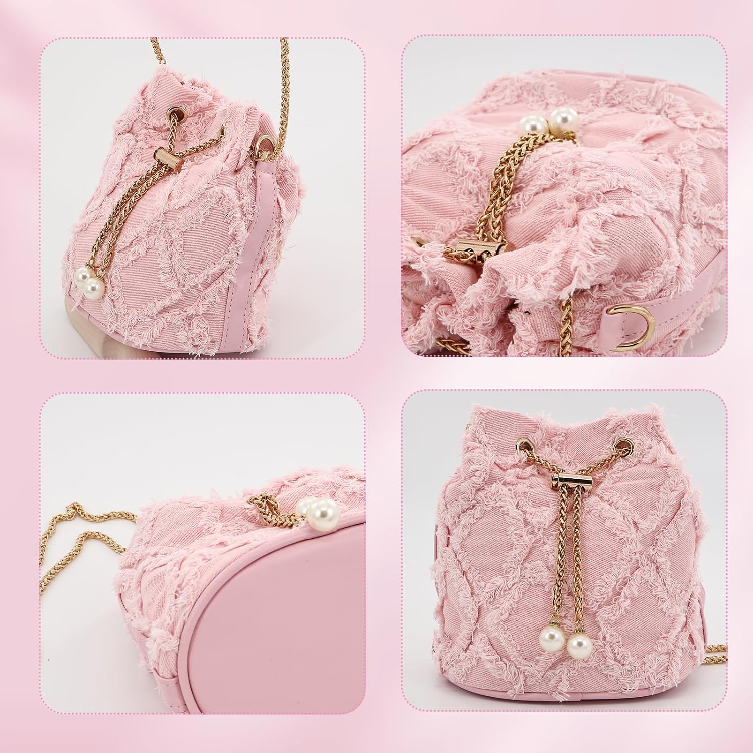 Denim Bucket Bag, Denim Purses for Women, Drawstring Jean Crossbody Shoulder Purse Hobo Bag, for Commuting, Shopping, Dating - Image 4