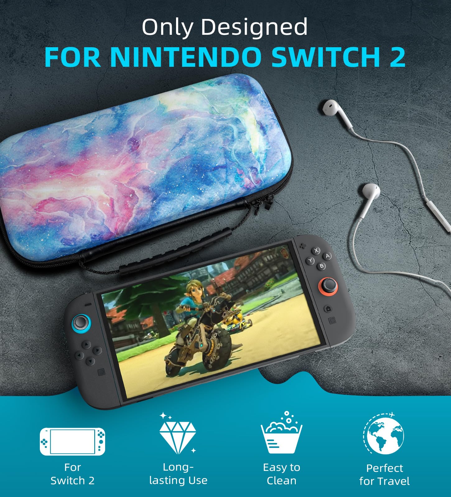 TiMOVO Carrying Case Compatible with Nintendo Switch 2, Travel Carry Case with 10 Game Cartridges & Pocket, Protective Portable Hard Shell Pouch for Switch 2 Console & Accessories, Dreamy Nebula