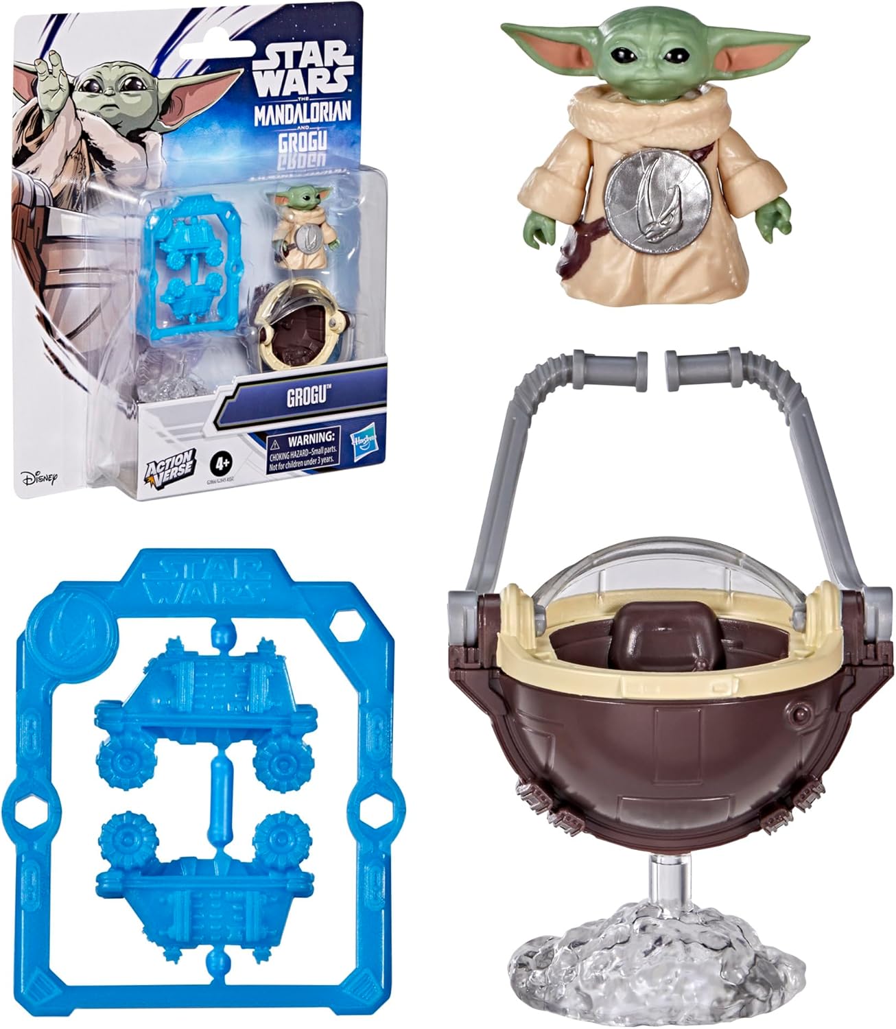 STAR WARS ActionVerse Grogu 1.3-Inch (4.5-Inch Scale) Action Figure & Accessories, Reusable Accessory Storage Rack, Toys for Boys & Girls Ages 4+