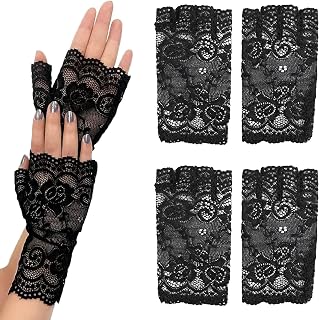Black Lace Fingerless Gloves for Women 2 Pairs Formal Evening Wear Wedding Accessories Adult Use Only