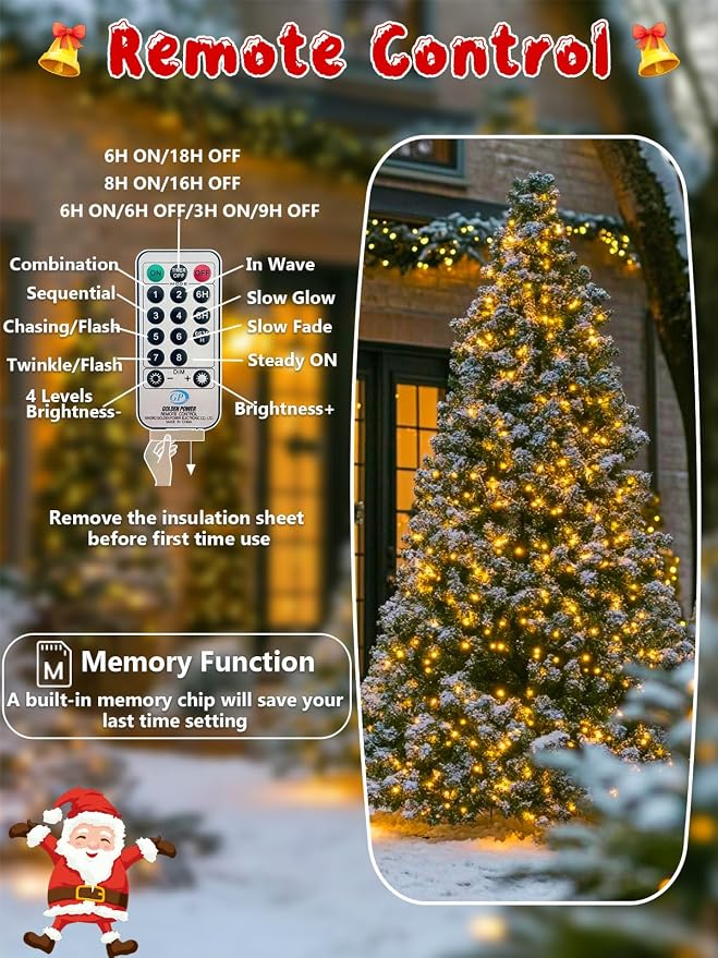 Luces Navideñas 1000 LED 50FT Control Remoto Blanco Cálido miniatura 3