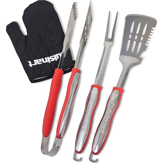Cuisinart 3‑Piece Stainless Steel BBQ Grilling Tool Set with Grill Glove – Outdoor Grill Accessories, Perfect Grilling Gift for Men, Dads & Grill Masters, CGS-134