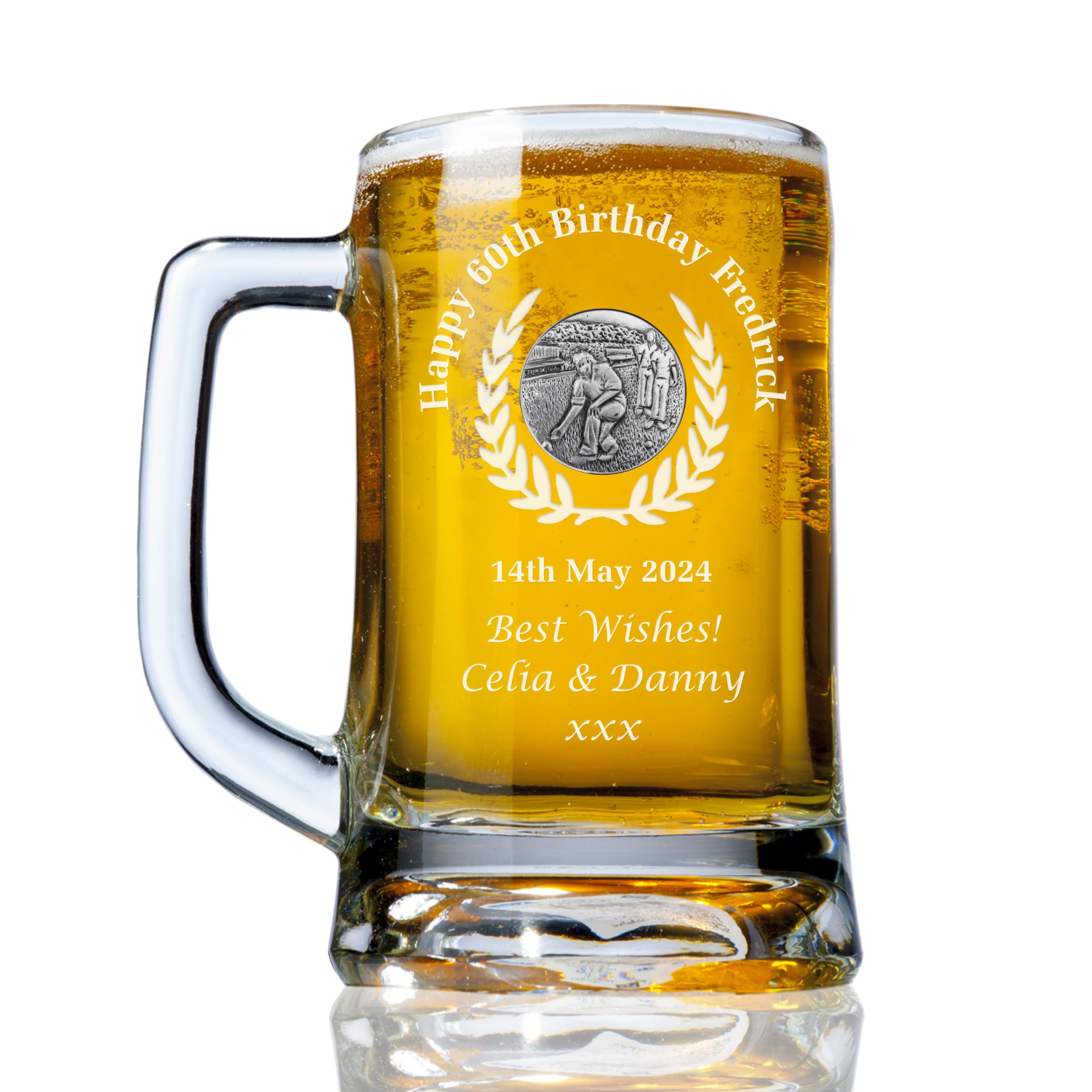 The Great Gifts Company Lawn Bowls Feature Men's Personalised Engraved 60th Birthday Bowling Pint Glass Tankard Gift for a Man