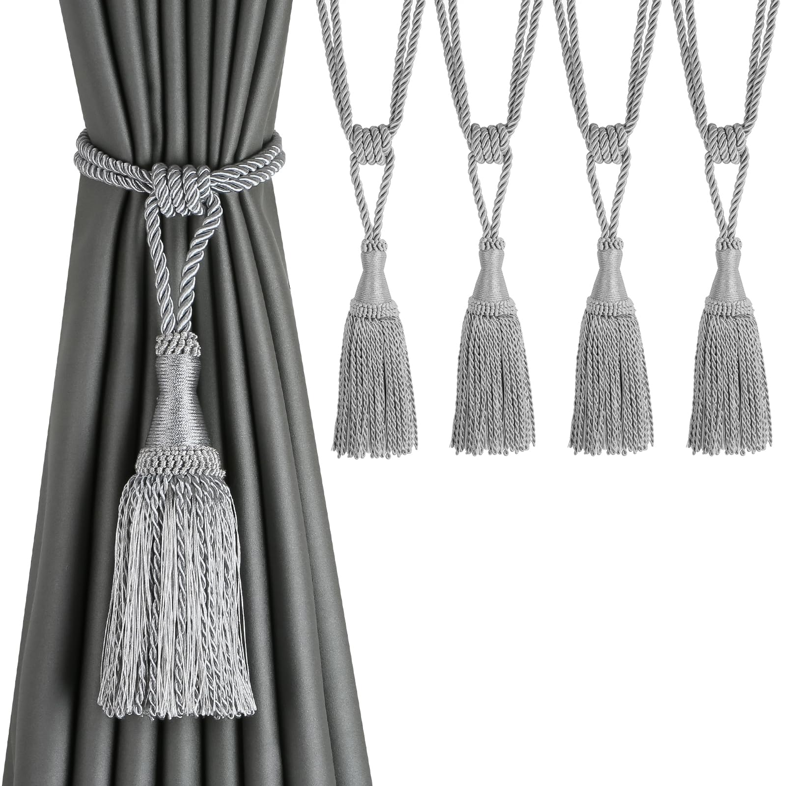 Fixations pour Rideaux, Embrasses de Rideaux en Polyester tissées à la Main avec Pompons, Longueur 23,6 Pouces Pompon 8,3