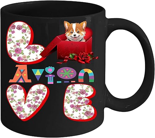 Coffee Mug Personalized Corgi Name Avion Corgi Name Mug,corgi Gift, Corgi Owner, Dog Lover Gift, Corgi, Floral Corgi Dog Mug 11oz Black Mug