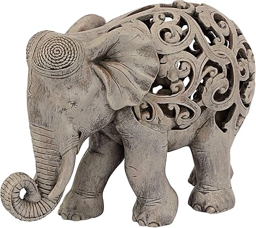 Design Toscano Anjan el elefante indio Decor Jali Estatua de animal 12 pulgadas polirresina piedra marrón