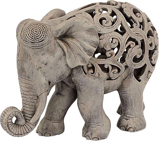 Design Toscano NG32745 Anjan the Elephant Indian Decor Jali Animal Statue, 30.5 cm, Polyresin, Brown Stone