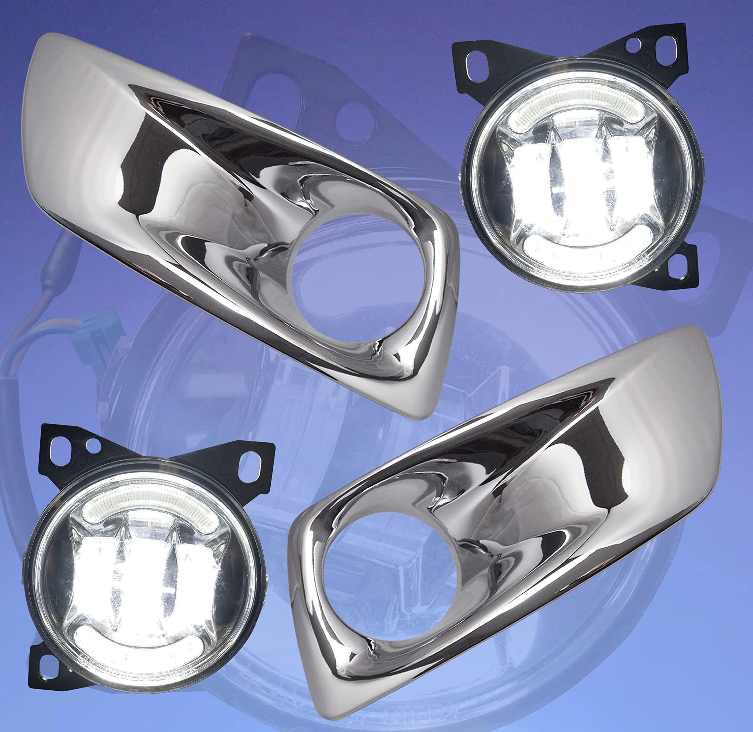 QSC Truck Parts Full LED Fog Lights Lamps Pair w/LED Arches Chrome Bezel for Kenworth T660