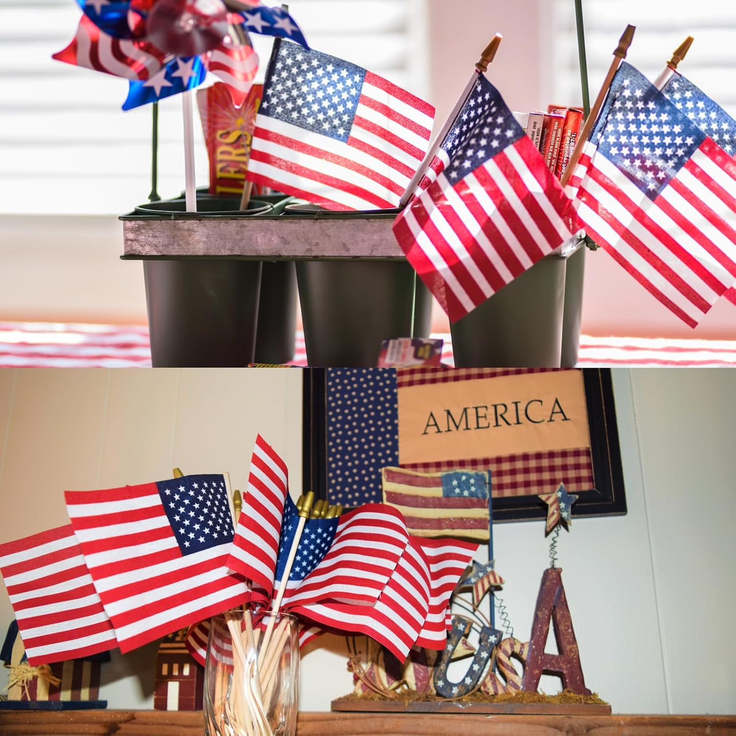 300pcs Small American Flags on Stick, Handheld 4 x 6 Inchs Mini American Flags with Kid-Safe Golden Spear Top, US Flags for 4th of July Decorations Outdoor, Independence Day Decorations