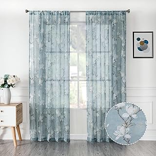 10 Breakfast Nook Curtain Ideas for Cozy Light Filled Dining 61 Tollpiz Floral Blue Sheer Curtain Flower Print Vine Embroidery Bedroom C...