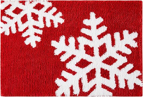Miniatura 10 de Estmy Alfombra de baño redonda de Navidad con diseño de copo de nieve rojo, 2 pies, con temática de invierno, decoraciones festivas de Navidad,