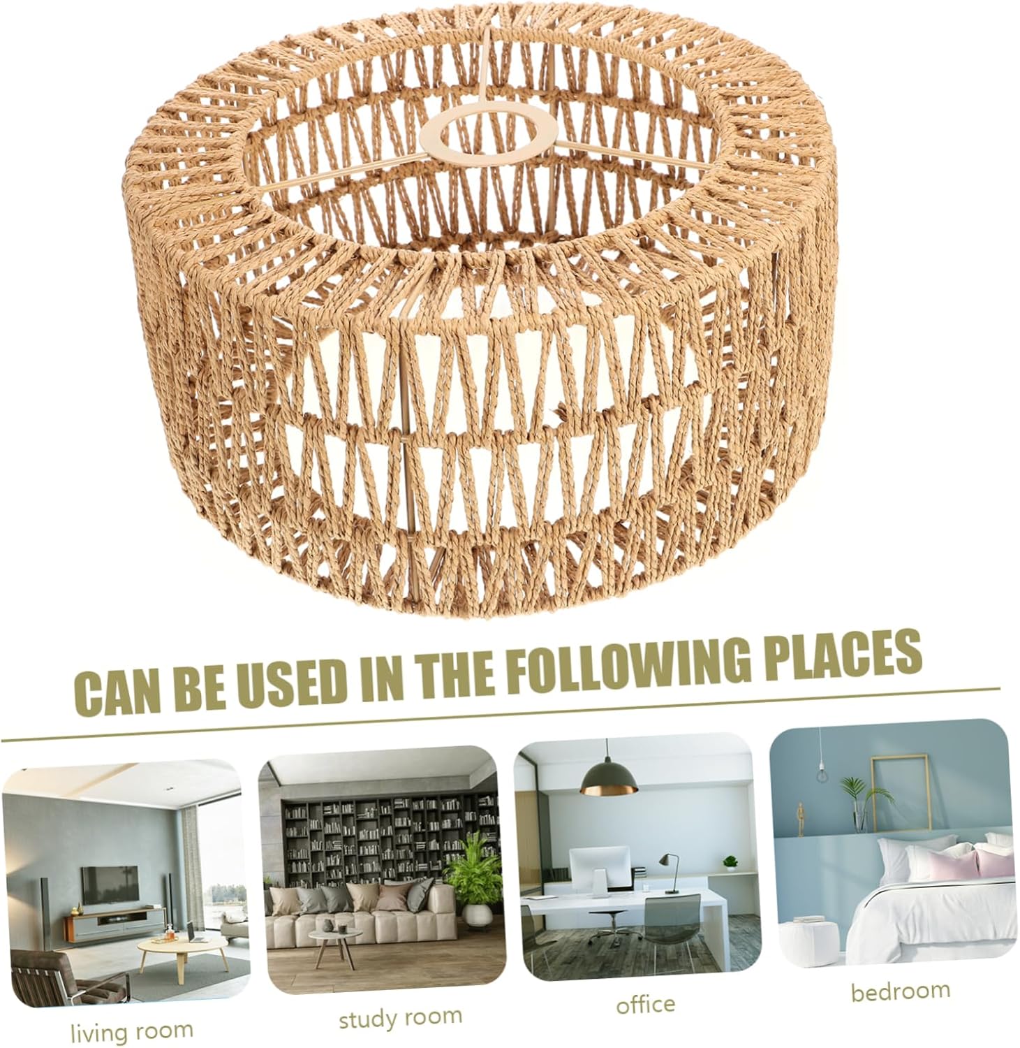 Cabilock Large Straw Rope Lampshade Ceiling Decor Rustic Hanging Light Fixture for Chandelier