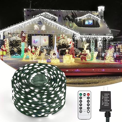 QZYL Luces de Navidad de 410 pies para exteriores, 1000 luces LED de Navidad con control remoto, luces de Navidad blancas frías, luces de hadas