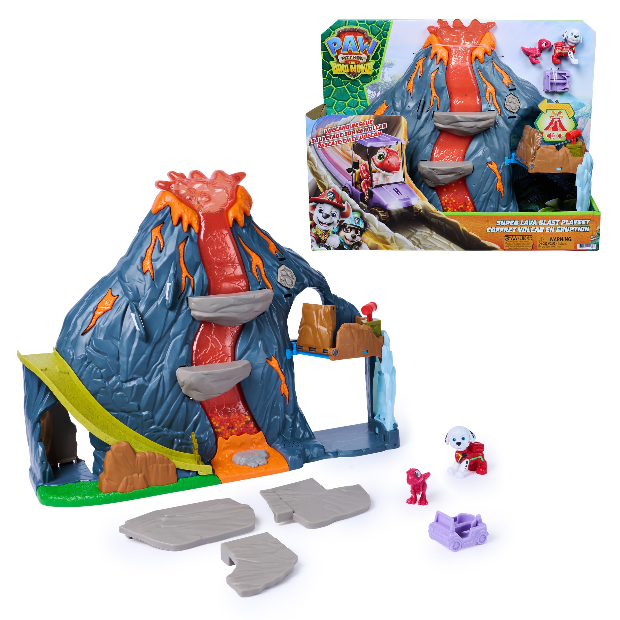 Paw Patrol, Dino Movie, Set di Gioco Super Lava Blast Vulcano, 3+ Anni | Motricità Fine, Vulcano In Eruzione, Missione di Salvataggio, Arrampicata, Gioco Di Fantasia