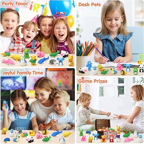 Miniatura 7 de Paquete de 34 borradores de lápices de animales para niños, rompecabezas 3D para desmontar, mascotas de escritorio y juguetes de caja del tesoro