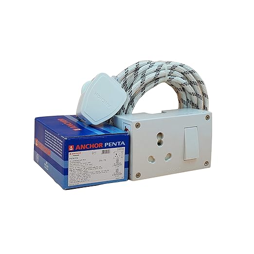Anchor By Penosonic paykromall Tia 1 Sockets Power Extension 3 m Cloth Cord, 16-ampere Anchor Socket and Plug